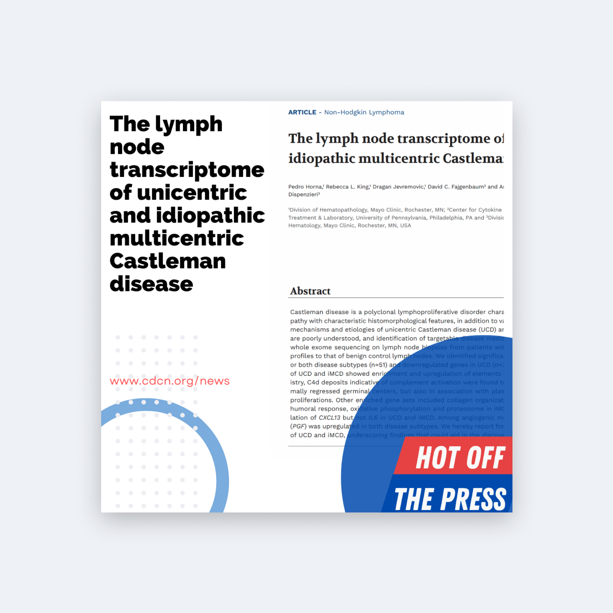 The lymph node transcriptome of UCD and iMCD