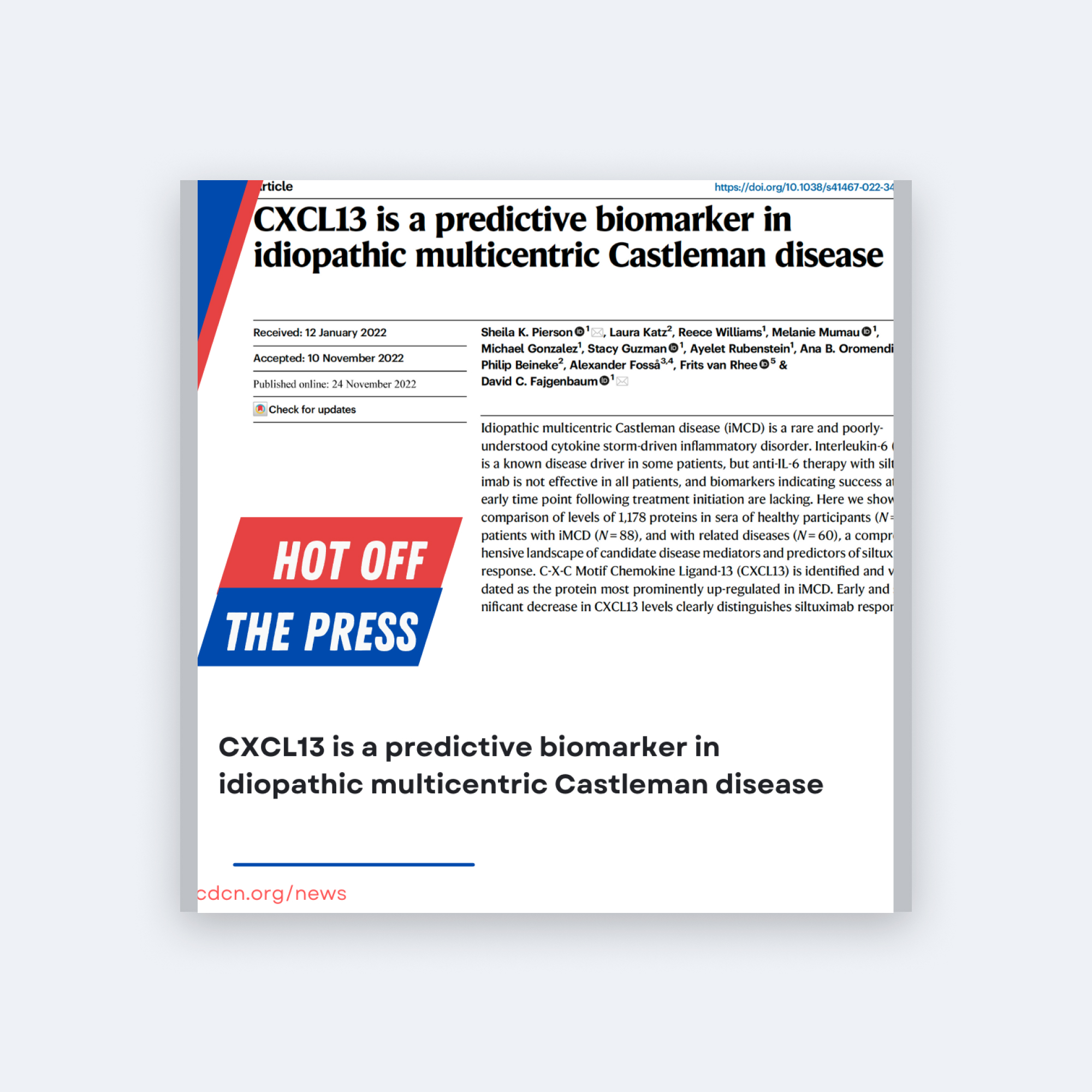 CXCL13 is a predictive biomarker in iMCD