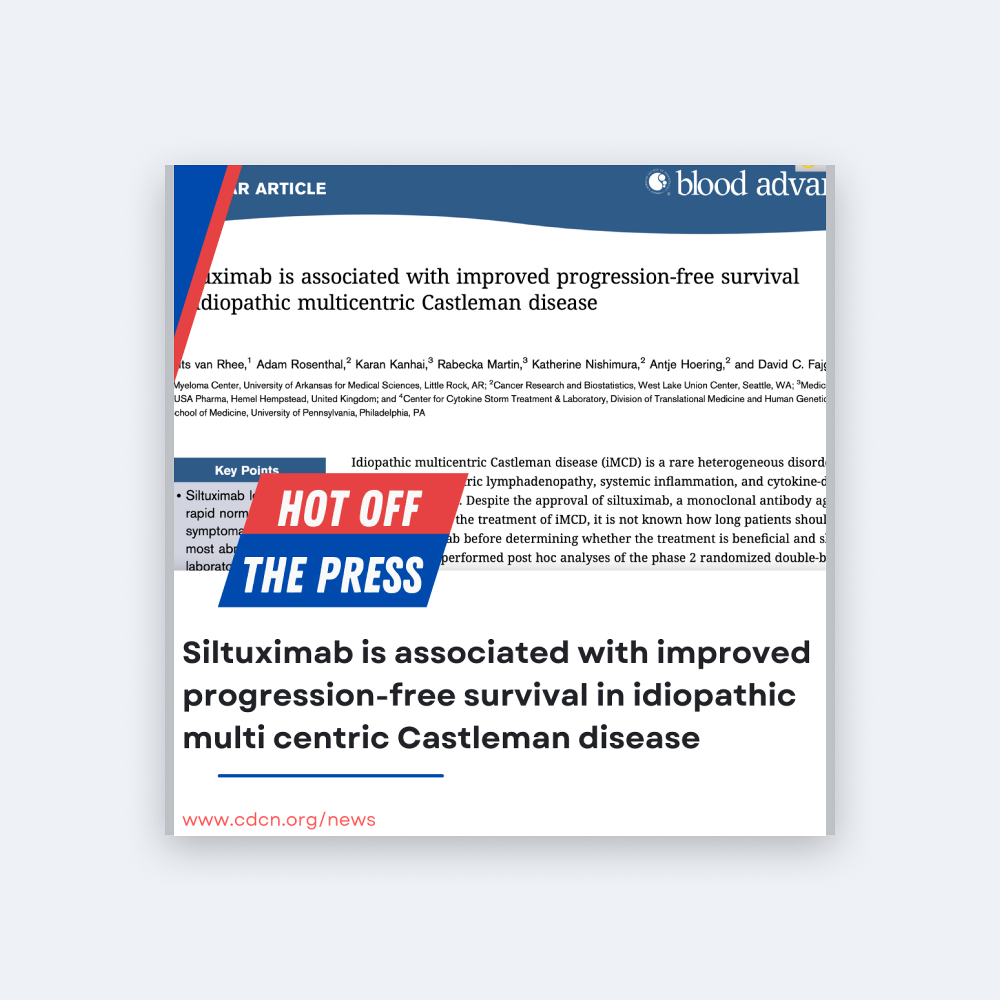 Siltuximab is associated with improved progression-free survival in iMCD